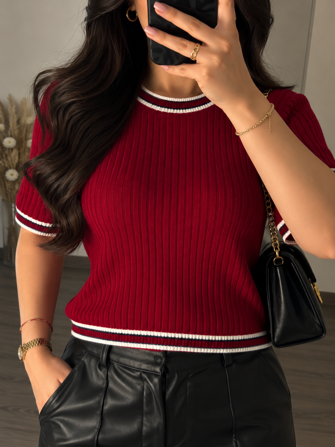 Top en maille rouge